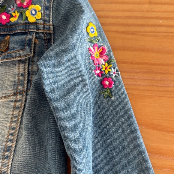 Little Me Denim Jacket with Pink & Yellow Floral Embroidery - Picture 3 of 8